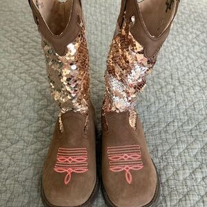 Sparkling Brown Kids Boots with Sequins